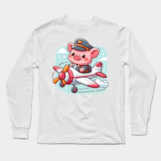 Cute Pilot Pig Long Sleeve T-Shirt